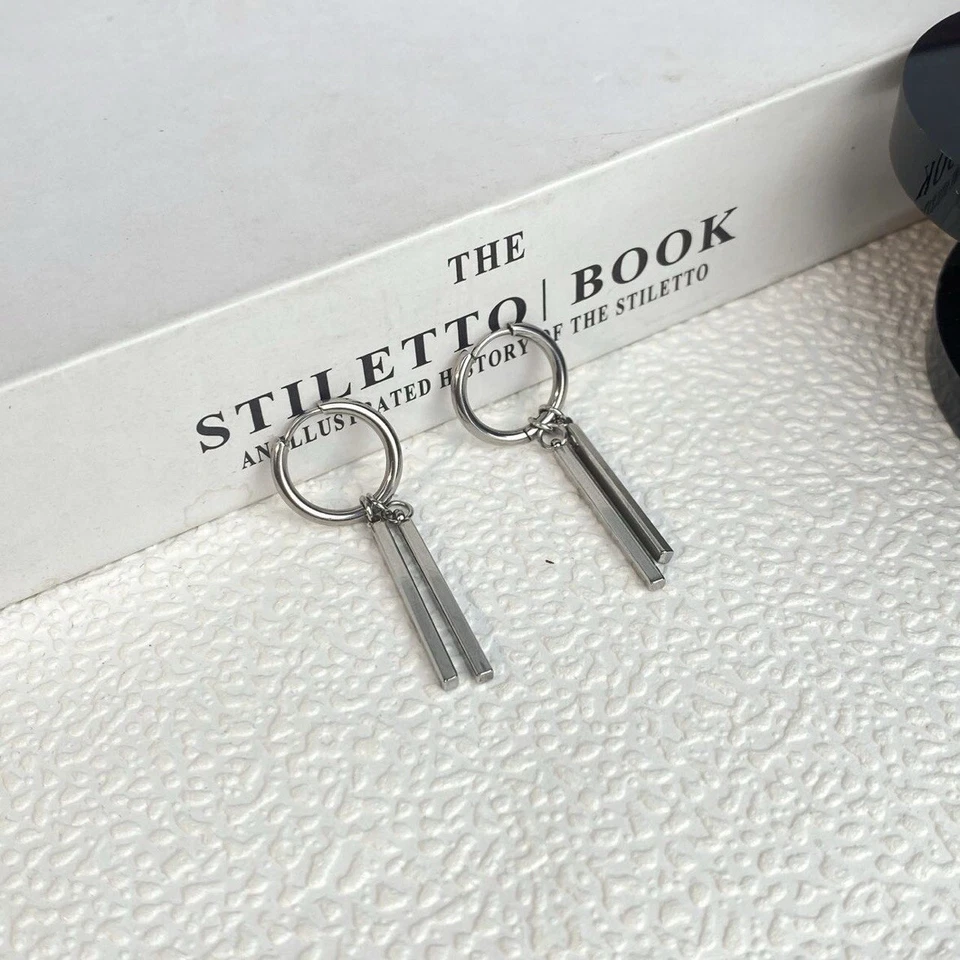 Metal Bar Dangle Drop Earrings for Men Women Streetwear unisex Hip Hop Style - Изображение 2 из 4