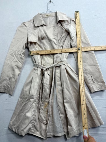 Flenkiy Trench Coat Women Gray Lined Belted Long Sleeve Collared Double Breasted - Picture 10 of 10