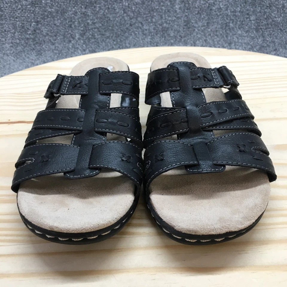 Croft & Barrow Sandals Womens 8.5 M Slide Black Faux Leather Casual Open Toe - Image 4 of 4