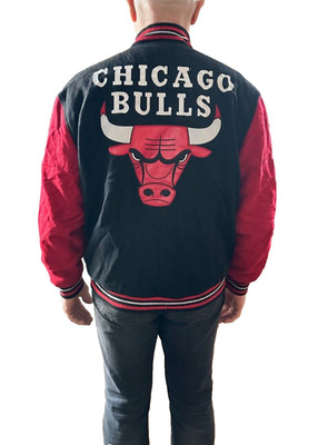 Letterman Chicago Bulls Varsity Bomber NBA Black & Red Wool Sport Jacket Men's
