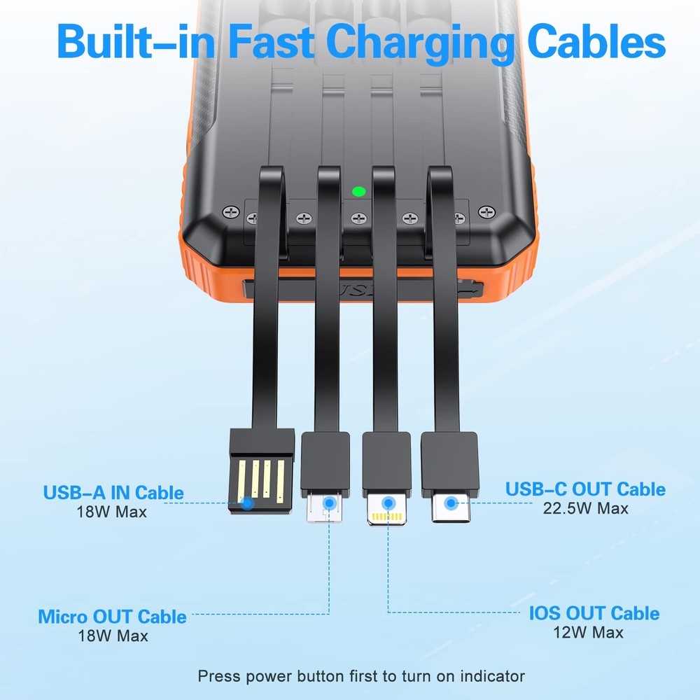 Solar Power Bank 33800mAh with 20W Fast Wireless Charging