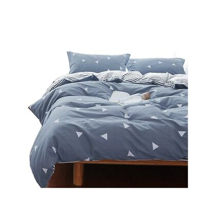 Uozzi Bedding Twin Kids Thin Duvet Cover Set Blue Gray & Triangles 3 Piece (1...