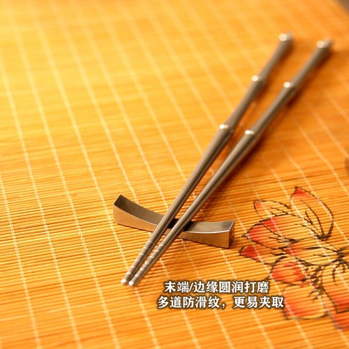 TC4 Titanium Alloy Bamboo Style Chopsticks with Storage Bag Pouch & Stand Rest - Picture 4 of 11