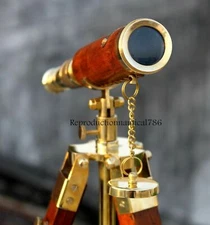Nautical Brass Antique Collectible Marine Scope Telescope With Wooden Tripod