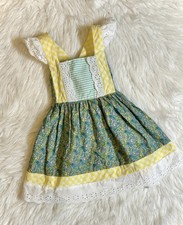 Girls Sundress Yellow Green Blue Floral Sleeveless Ruffle Lace Knee Length Dress