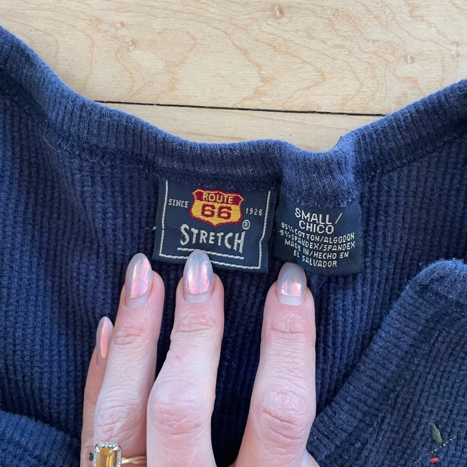 Route 66 Embroidered Thermal Henley S Y2K Coquette Floral Cottagecore Bella Swan - Image 4 of 4