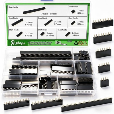 104 PCS 2.54mm Male Female Pin Header Assortment Kit 4 To 40 Pin Single Row