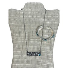 Turquoise Jewelry Set Western Necklace Bracelet Silver Tone Adjustable New