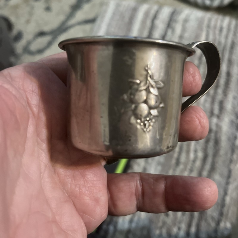Webster Sterling Silver Child’s Cup Fruit Motif Gold Washed Interior