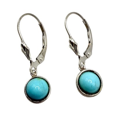 925 Sterling Silber natürliche Rotkehlchen Ei blau Türkis runde Ohrringe mit Hebelverschluss