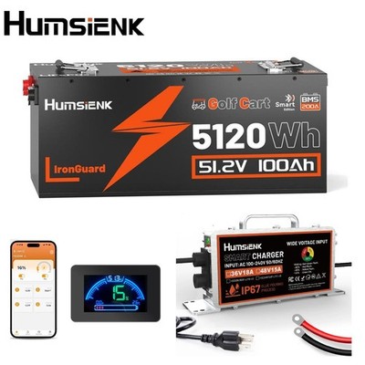 48V 100Ah Golf Cart LiFePO4 Battery 5120Wh 200A BMS Solar Yamaha W/ 48V Charger
