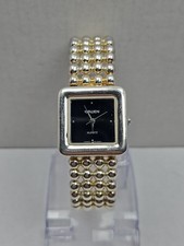 Gruen Womens Square Black Dial Quartz Watch Silver Bead Bracelet New Battery