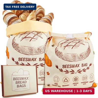Beeswax Bread Bags for Homemade Bread, 2pcs Reusable Cotton Bread Bags, 17''x13'
