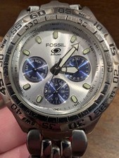 Fossil Blue Three-Hand Silver Stainless Steel Watch Silver and Blue Dial BQ8775