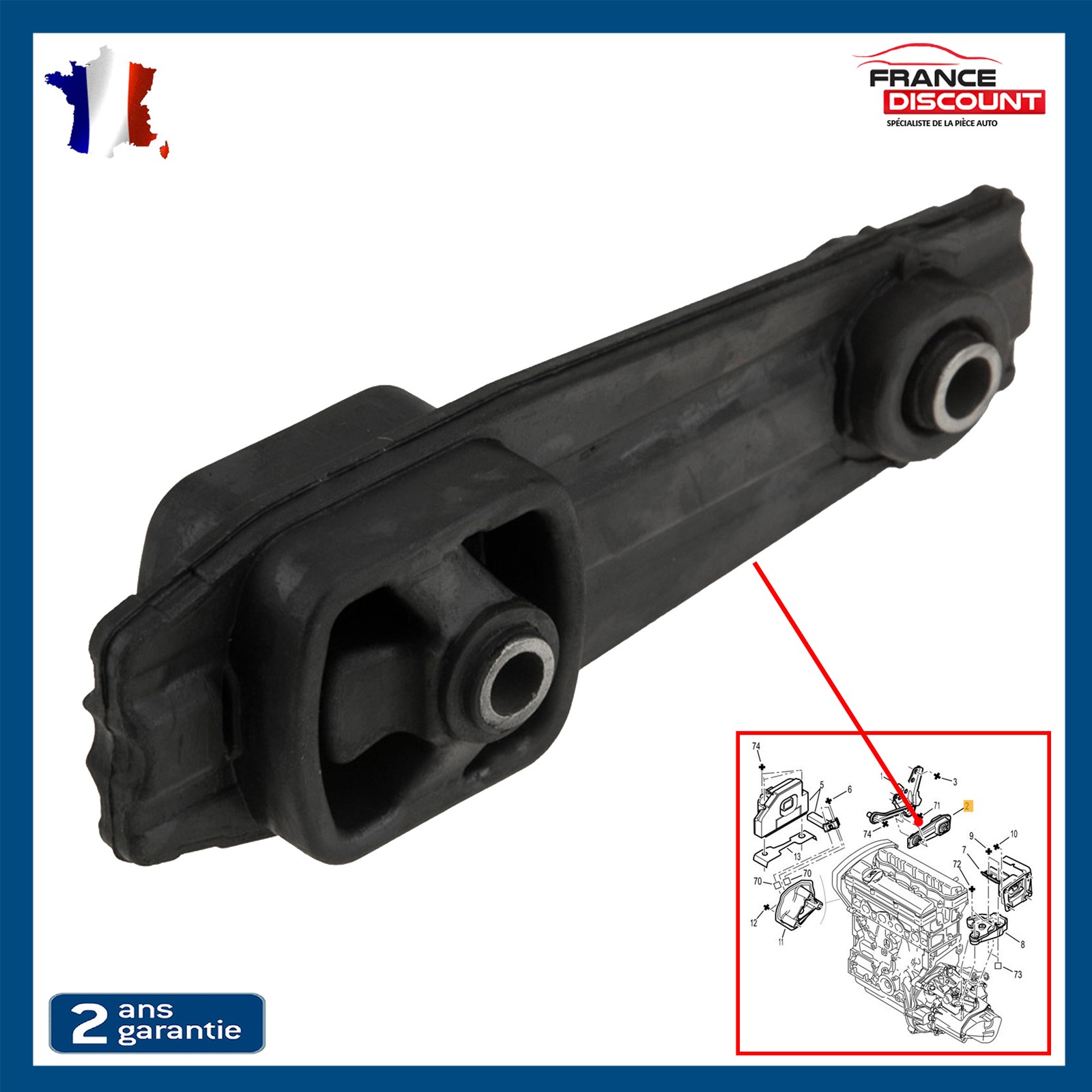Support de moteur arrière anti-vibration Citroën C3 et DS3 - Fixation OE 9802186880