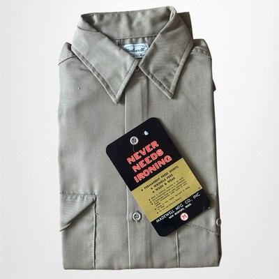 Madewell 1960s Perma Press Shirt Size 15 Khaki Poly Cotton VTG NOS