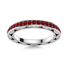 Channel Wedding Band 3 MM Round Garnet 925 Sterling Silver Women Promise Ring