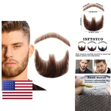 Fake Beard Realistic Mustache Full Hand Tied Goatee Lace Facial Hair Brown