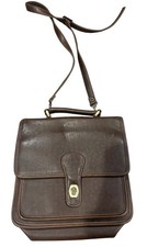 Vintage Brown Crossbody Bag Turn Lock Flap Zi...