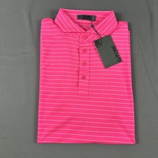 G/Fore G4 Golf Shirt Polo Sleeve Logo Striped Large Pink Polyester NWT MSRP 110