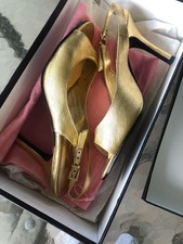 NINA VELVA GOLD RIGATO Ankle Strap High Heel Sandals SIZE 6 NEW