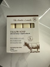 THE RUSTIC LANDS Grass Fed Beef Tallow Soap Bars Set of 4 with Honey Olive Oil