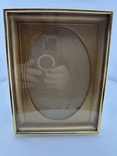 Vintage Gold Shadow Box Oval Photo Frame 5x7 Opening 6x8 Ornate Metal Trim