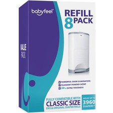 Babyfeel Diaper Pail Refills 8 Pack Odor Eliminating Powder Scent