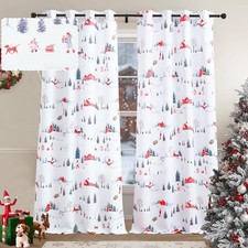 Christmas Curtains for Living Room 2 Panels 52"W x 84"L Pack of 2 White  Red
