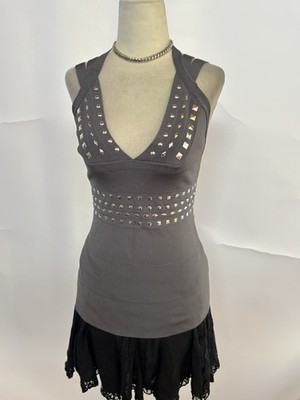 Vintage 2000 s Cache Grey Studded Strappy Bandage Top M