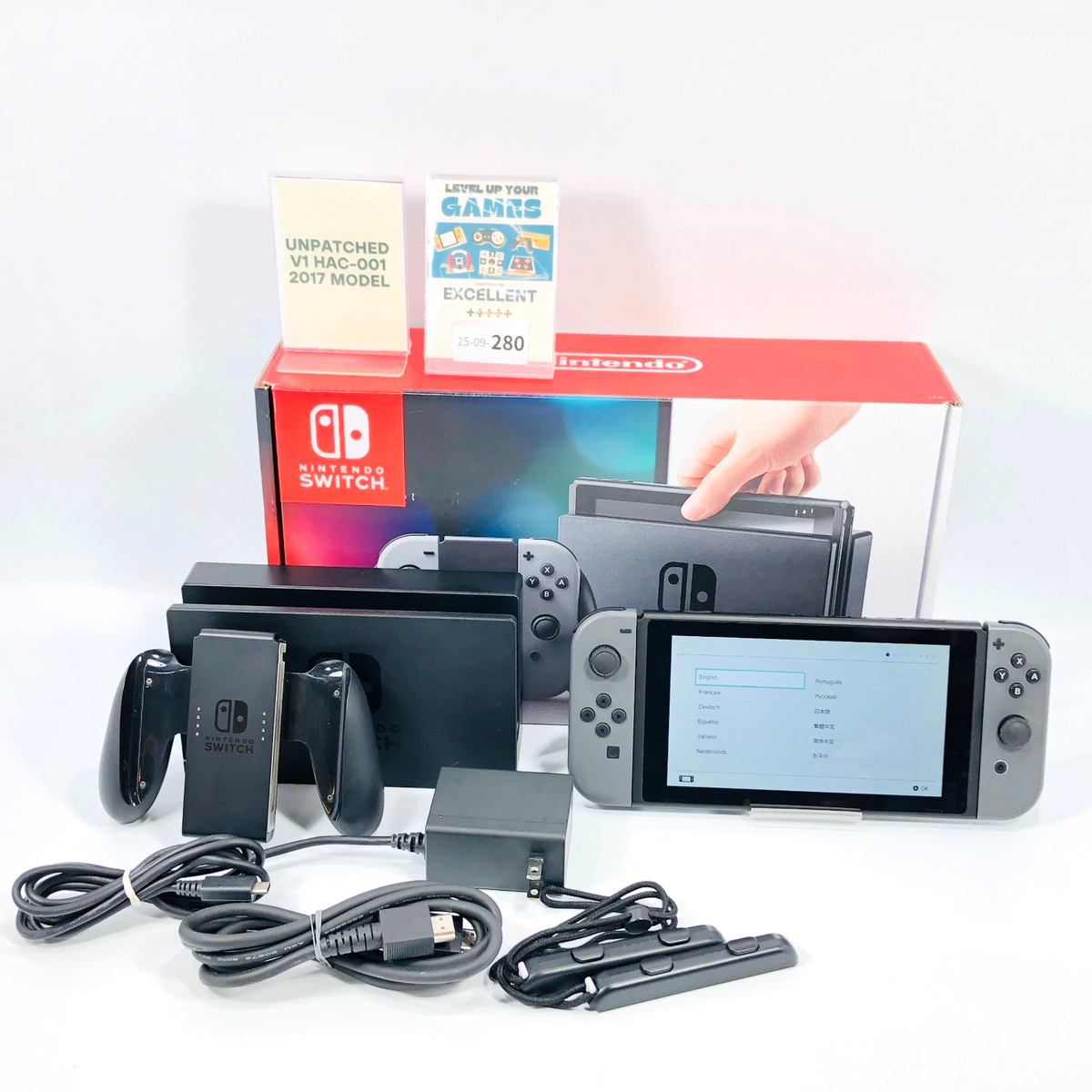 EX+5] Nintendo Switch Unpatched V1 Hac-001 2017 Console Box Gray