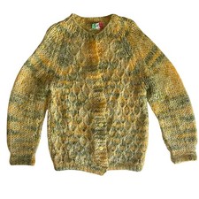 Vintage Hand Knit Wool Mohair Cardigan Made In Italy Boho Chunky Sweater