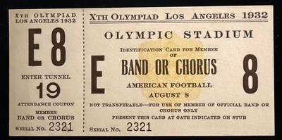 1932 Los Angeles Summer Olympic Games Ticket to American Football  Exhibition