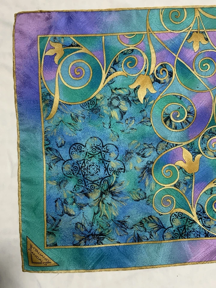 VITALIANO PANCALDI M.I.Italy Blue Flower / Logo Men’s Handkerchief Silk 15" PEC - Image 3 of 4