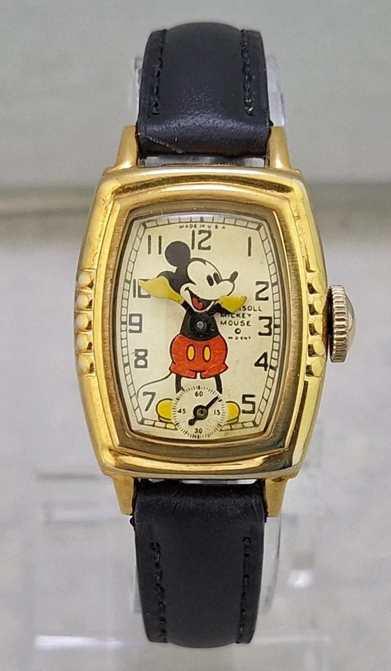 Reloj Ingersoll Mickey Mouse 1939 ULTRA RARO tono dorado reparado y ponible Foto 3 de 4