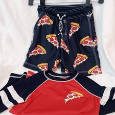 Size Small 5-6 Gymboree Pizza Swim Shorts and Rash Guard Set