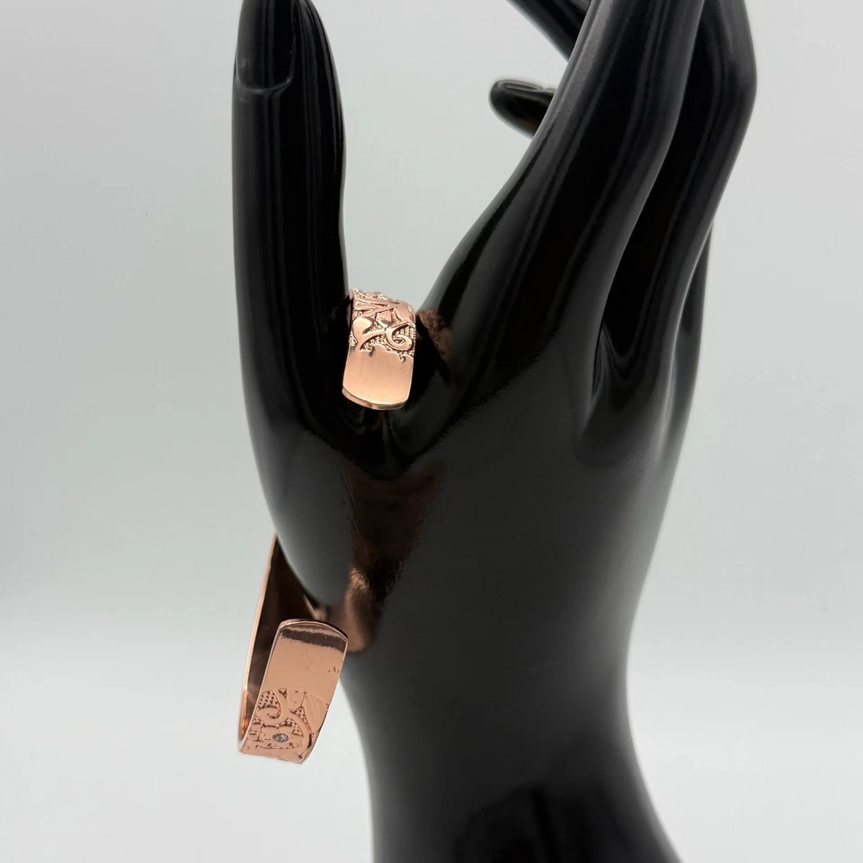 Brazalete Brazalete Cobre Grabado Diseño Floral Ajustable Estrás Foto 4 de 4