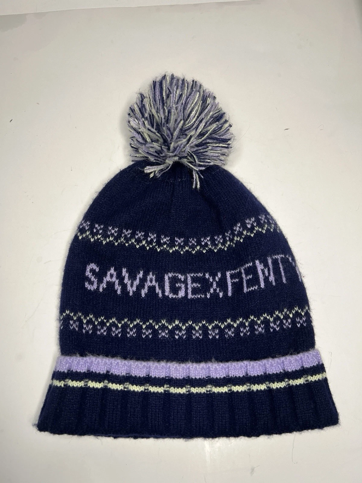 Savage X Fenty Frost Smitten Knit Beanie Navy Blue Multi One Size Unisex New
