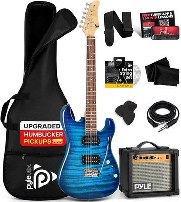 Pyle Electric Guitar Kit with Amp, Full Size, 39'' Blue