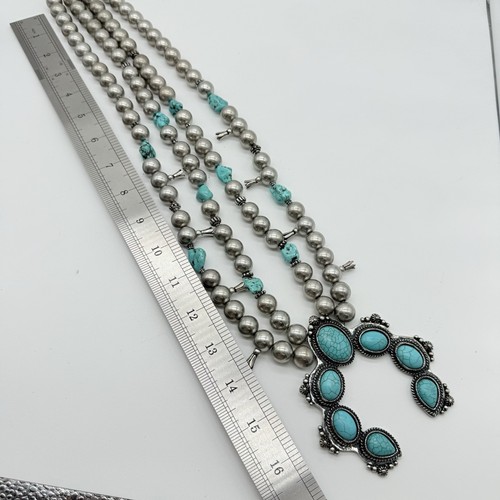 Chicos Faux Turquoise Native American Squash Blossom Necklace Ceremonial - Picture 8 of 14