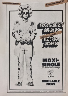 ELTON JOHN ROCKET MAN 1972 Advert/Poster 16½''x11½'' 42x29cm VG+