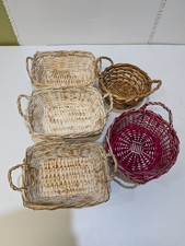 Lot Of 5 Vintage Small Woven Wicker Baskets in Round and Rectangle never used