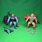 Vintage MOTU Battle Damage He-Man & Skeletor Figure Lot w/ Battle Cats Complete