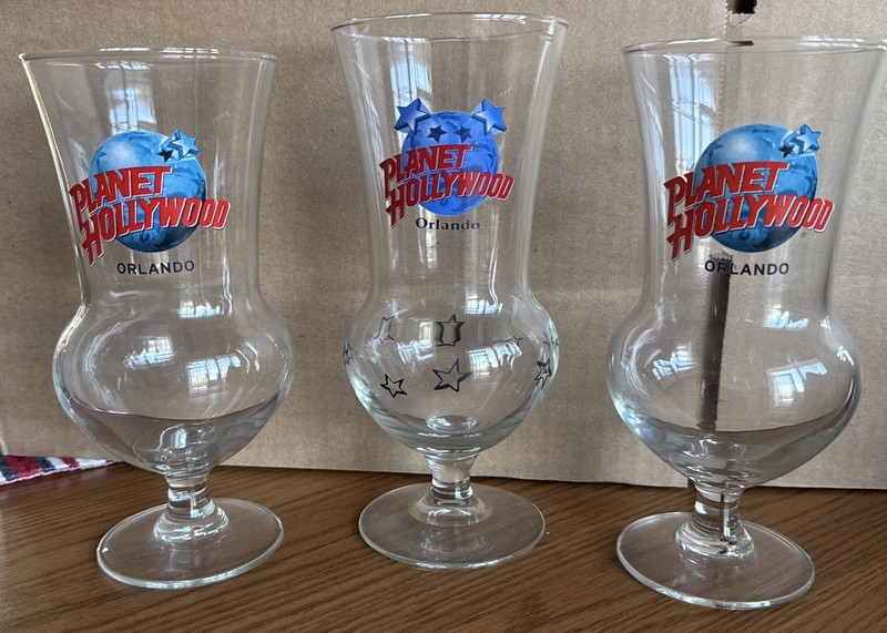 Set Of 3 VTG Planet Hollywood Orlando FL Hurricane Glass 22oz