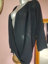 *JOLABY* ladies Black Lace Back Top Cross Front Unusual Evening Sheer drape  Top