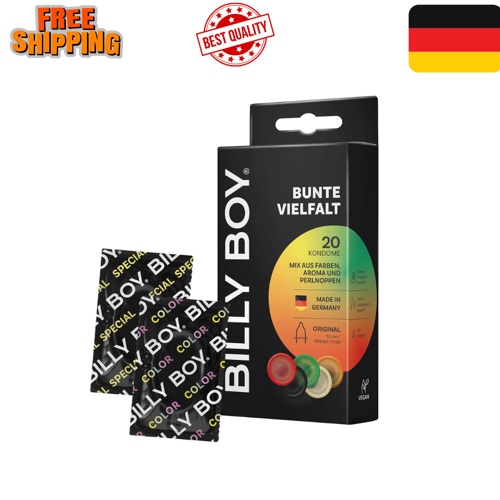 BILLY BOY Kondome Bunte Vielfalt 20er | 52 mm | Bunt, fruchtig und genoppt