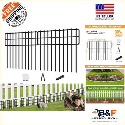 30-Panel Black Metal Fence   42.5ft No Dig Boundary for Rabbits & Small Animals
