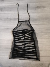 BNWOT Extra Sheer Black Fine Fishnet Open Strappy Back Top Micro Mini Dress 4-6