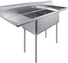 72" Two Compartment Stainless Steel Commercial Sink w/ Drainboards NSF