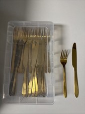 Set Of 13 Gold Stainless Steel Knife And Forks Only